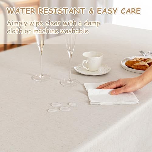 MYSKY HOME 60x84 Inch Waterproof Table Cloth with Beige Tassels