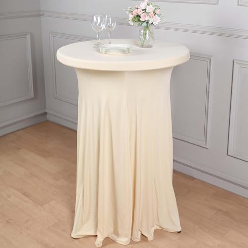 Efavormart Beige Round Spandex Cocktail Table Cover