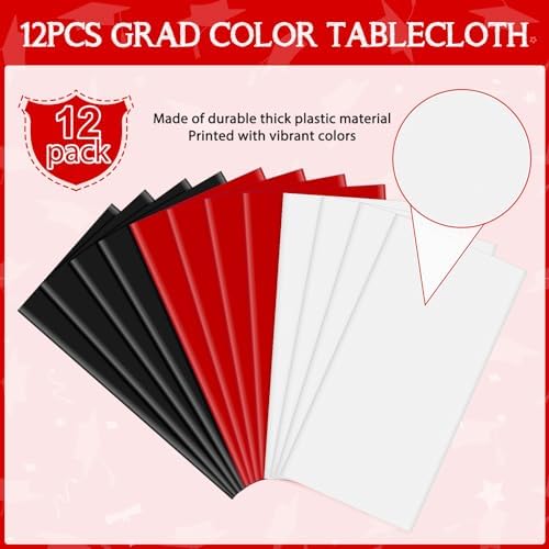 MASHAN 12 Pcs Red Black White Plastic Tablecloths