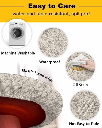 Gray Floral Round Waterproof Table Cover with Elastic
