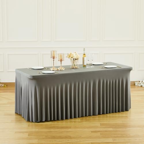 PARTISKY Gray Spandex Tablecloth for 8ft Rectangle Tables
