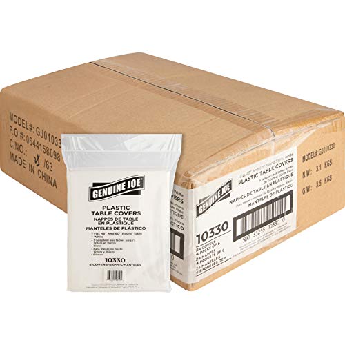 Genuine Joe White 84 Inch Plastic Round Tablecovers Pack of 24