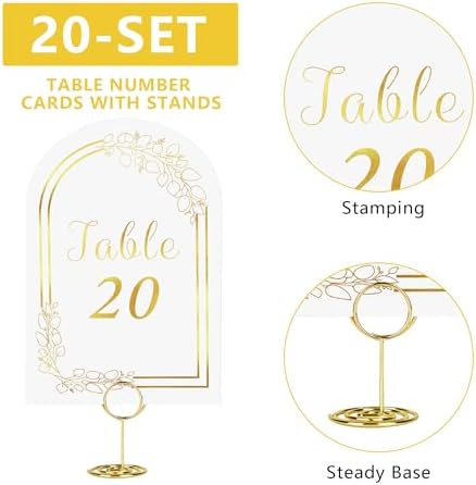 JOYIT 20 Set Wedding Table Numbers with Holders White Gold Cards for Events
