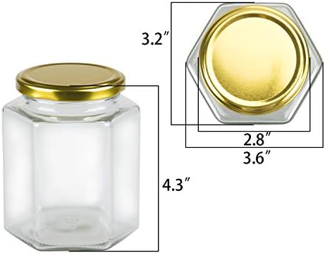 Encheng 16 oz Clear Hexagon Jars with Golden Lids 12 Pack