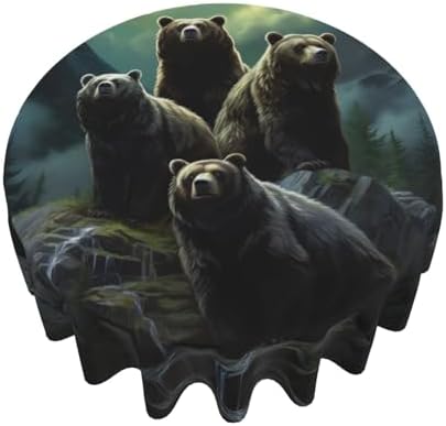 60 Inch Round Black Bear Tablecloth for Holiday Parties