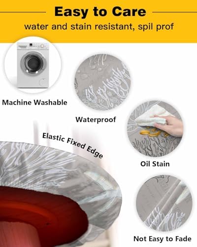 ZOE GARDEN Grey Coastal Coral Round Waterproof Table Cover