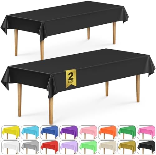 DecorRack 2 Pack Rectangular Tablecloths BPA-Free 54 x 108 Inch Black