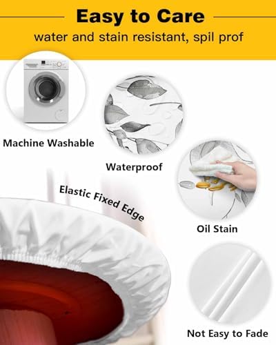 Gray Eucalyptus Round Waterproof Table Cover Fitted Tablecloth