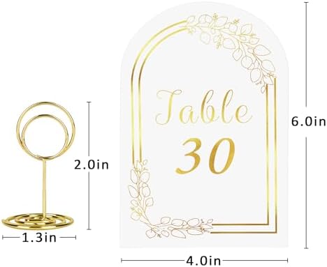 JOYIT 20 Set Wedding Table Numbers with Holders White Gold Cards for Events