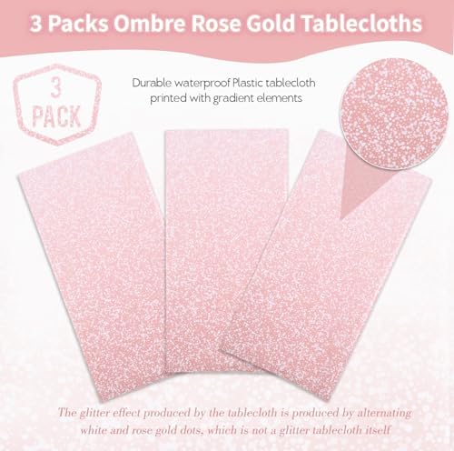 Kesfey 3 Pack Ombre Rose Gold Tablecloths 54x108 Inch