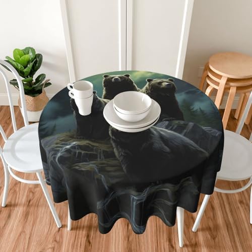 60 Inch Round Black Bear Tablecloth for Holiday Parties