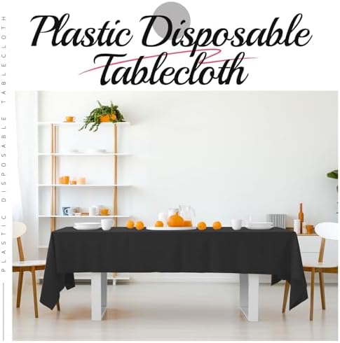10 Pack Black Plastic Tablecloths for Rectangle Tables 54x108 Inch