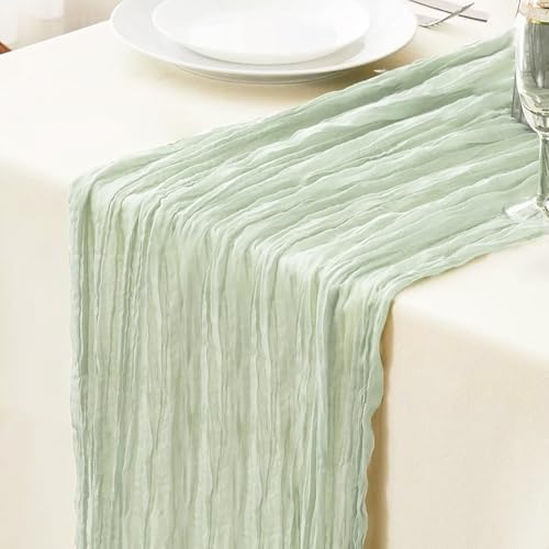Le Courant 10 Ft Sage Green Cheesecloth Table Runner