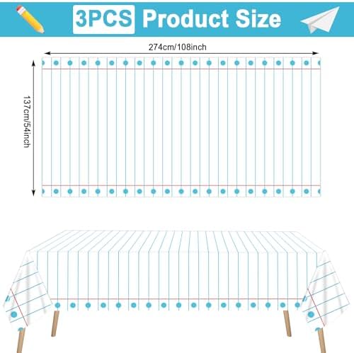 3PCS Back to School Tablecloths for Kids Welcome Back Gatherings Large Plastic Waterproof Notebook Cover Decor Supplies