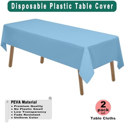 Light Blue Plastic Tablecloths 2 Pack for Parties and Events