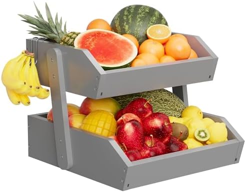 Hellojin Bamboo 2 Tier Fruit Basket Grey