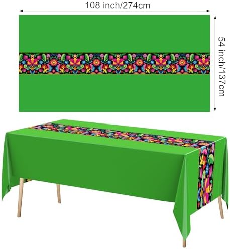 Oudain 3 Pcs Fiesta Tablecloth 108x54 Inch Plastic Table Cover for Mexican Events