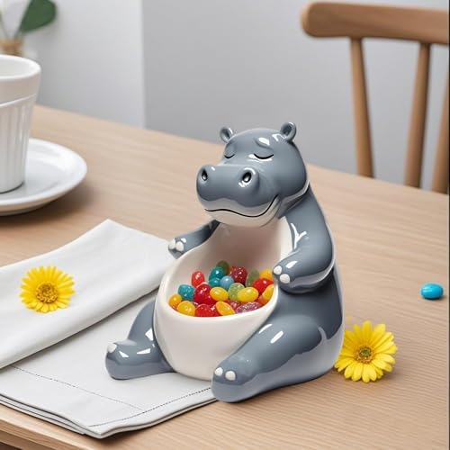 WAIT FLY Ceramic Hippo Candy Dish Snack Bowl Cookie Dish Jewelry Tray Candle Holder Grey