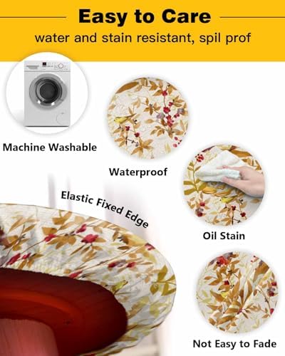Retro Leaves Round Waterproof Table Cover for Indoor Outdoor Use