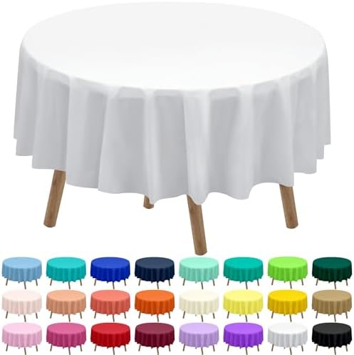 White Plastic Tablecloths 2 Pack for 6 Ft Round Tables