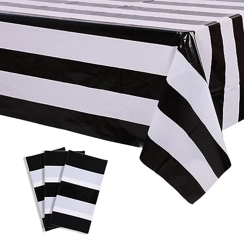 Kesfey 3 Pack Black White Vertical Striped Tablecloth 54x108 Inch Waterproof