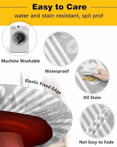 Grey Coastal Round Waterproof Table Cover