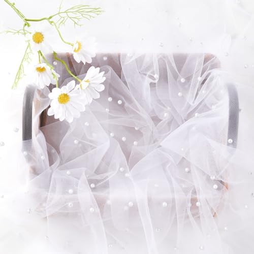 LuoluoHouse White Pearl Table Cloth 10ft Tulle Wedding Runner Decor