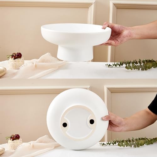 Denique White Ceramic Fruit Bowl 10 Inch