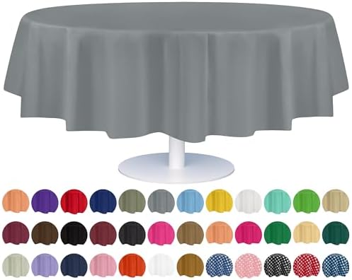Grandipity 12 Pack Disposable Round Tablecloth 84 Inch Silver