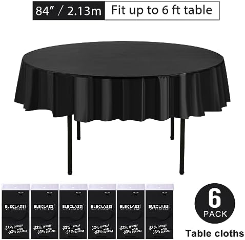 Eleclassi Black 6 Pack Premium Round Disposable Tablecloths - 84 Inch