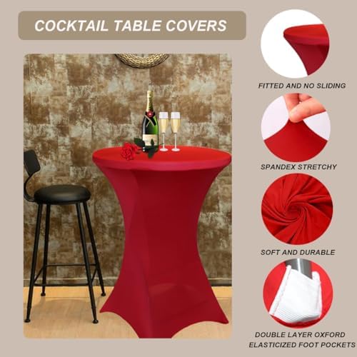 Albassa 2 Pack Cocktail Table Covers 32x43 Spandex Stretch Round Tablecloths for Bar Wedding Banquet Tables