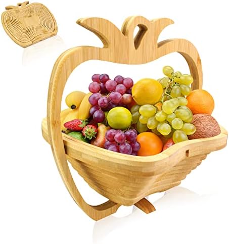 Foldable Bamboo Fruit Basket with Handle