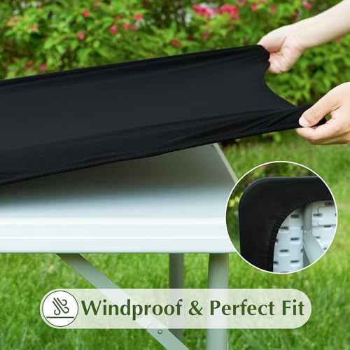 2 Pack Stretch Spandex Tablecloths 42x72 Inch Black Fitted Elastic Table Cover for Tables