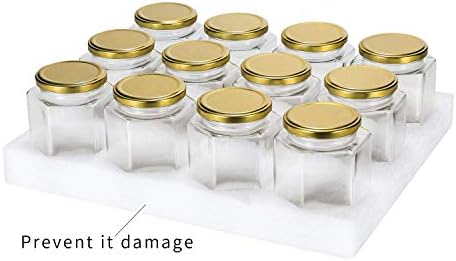 Encheng 16 oz Clear Hexagon Jars with Golden Lids 12 Pack