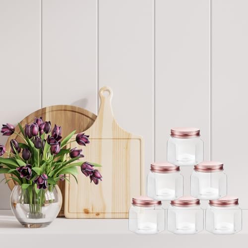 Dandat 50 Pcs 3 Oz Hexagon Plastic Jars With Rose Gold Lids