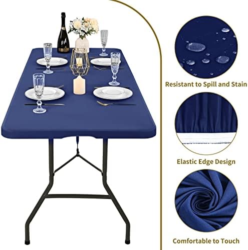 6 Pack Stretch Table Cover for 6 Tables Navy Blue 30 W x 72 L