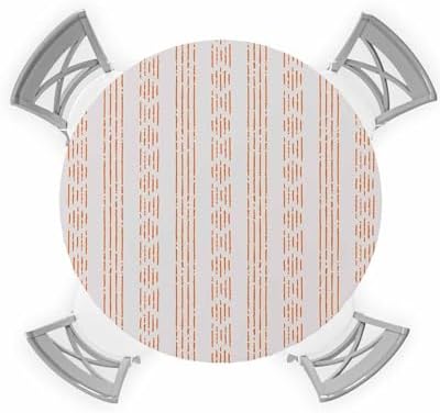 Geometric Orange Round Waterproof Table Cover Fitted Elastic Tablecloth for Indoor Outdoor Use
