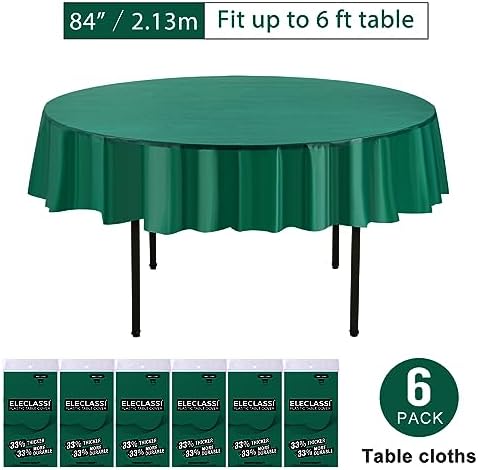 Eleclassi Emerald Green 6 Pack Round Disposable Tablecloths - 84 Inch