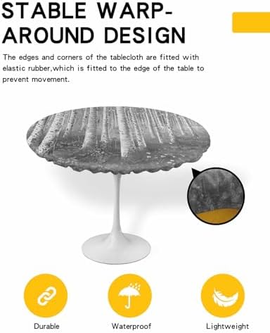 Grey Forest Tree Round Waterproof Table Cover Fitted Tablecloth