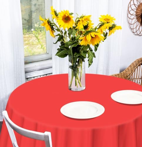 HEIPINIUYE 2 Pack Red Round Tablecloth 84 Inch Waterproof Disposable Table Cover
