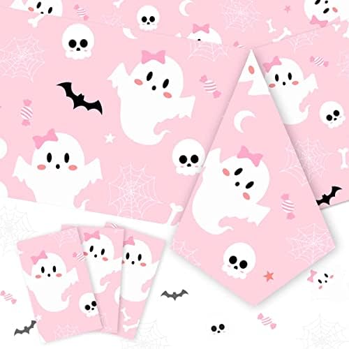 3PCS Halloween Tablecloth Pink Skulls Spider Web Ghost Bat Water-Resistant