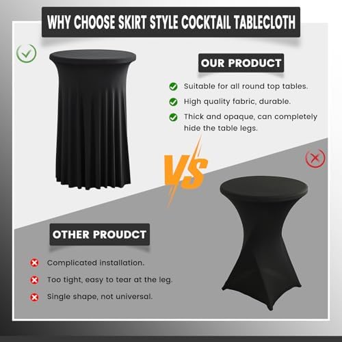 2 Pack 43x32 Inch Spandex Cocktail Tablecloths with Wavy Skirt Red Stretch Table Cover for Bar Wedding Party