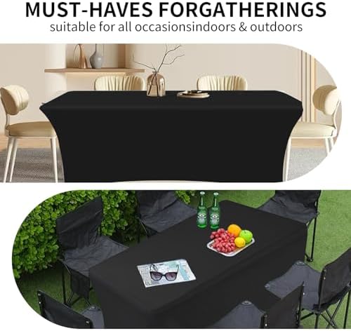 Mangdar Rectangular Elastic Spandex Tablecloth 6 Feet 2 Pack Black