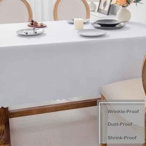 White Rectangle Tablecloth 60x84 Inch Washable Table Cover