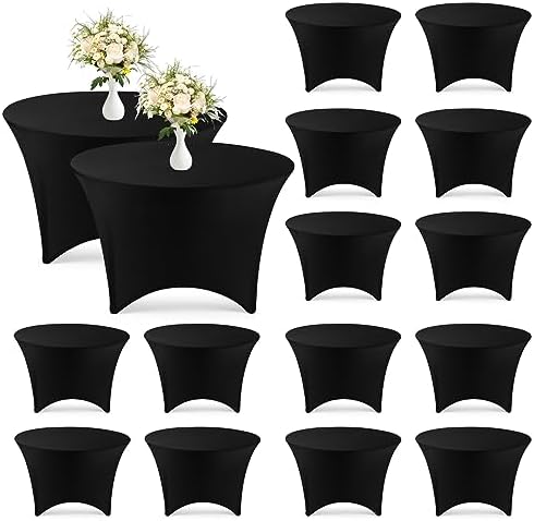 Peryiter 15 Pack Black Spandex Round Tablecloth