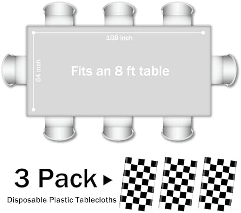 3 Pack Black and White Checkered Tablecloths for Parties