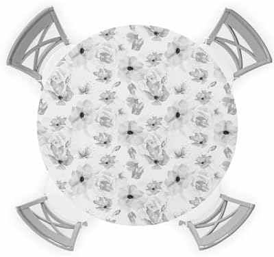 Vintage Gray Flower Round Waterproof Table Cover for Indoor Outdoor Use