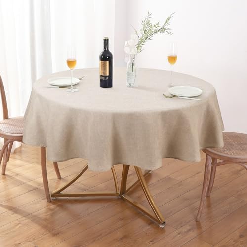 Textured Linen 54 Inch Round Tablecloth Waterproof Spill-Proof