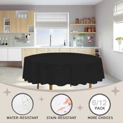 DZ 84 Inch Black Round Tablecloth 6 Pack Disposable