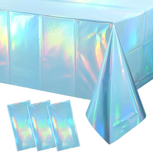 3 Pack Iridescent Light Blue Tablecloths for Parties